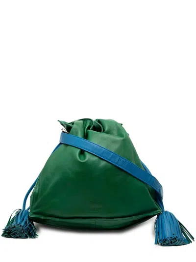 Pre-owned Loewe 2020-2025 Bicolor Nappa Flamenco Tassel 30 Crossbody Bag In Blue