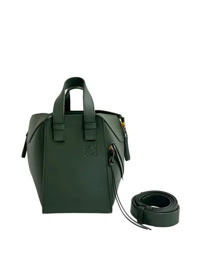 Pre-owned Loewe 2020-2025 Smooth Calfskin Compact Hammock Bag Satchel In Green