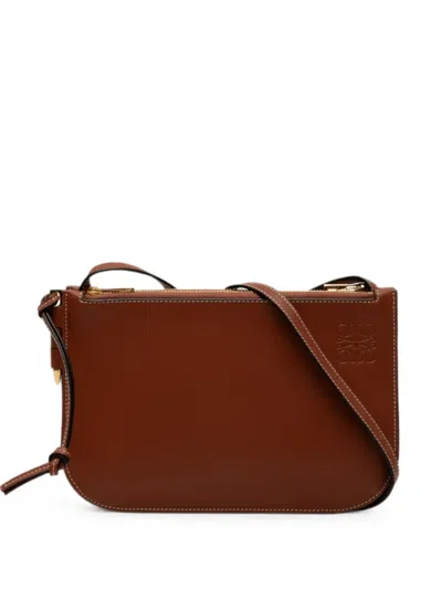 Pre-owned Loewe 2020 Leather Gate Double Zip Pouch Crossbody Bag In Brown