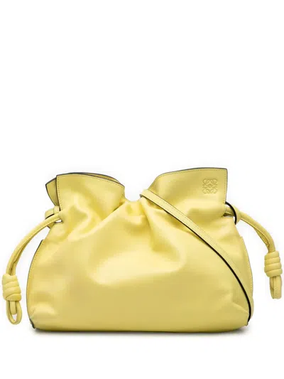 Pre-owned Loewe 2020 Medium Nappa Flamenco Knot Clutch Crossbody Bag In Yellow