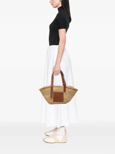 Pre-owned Loewe 2020 Medium Raffia Anagram Basket Tote Bag In Brown