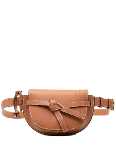 Pre-owned Loewe 2020 Mini Leather Gate Belt Bag In Brown