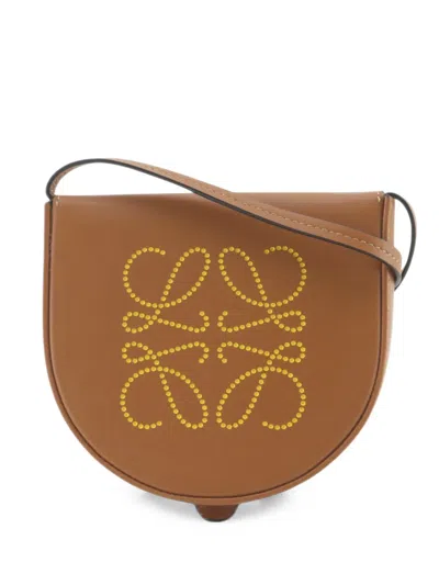 Pre-owned Loewe 2020 Mini Smooth Calfskin Anagram Heel Crossbody Bag In Brown