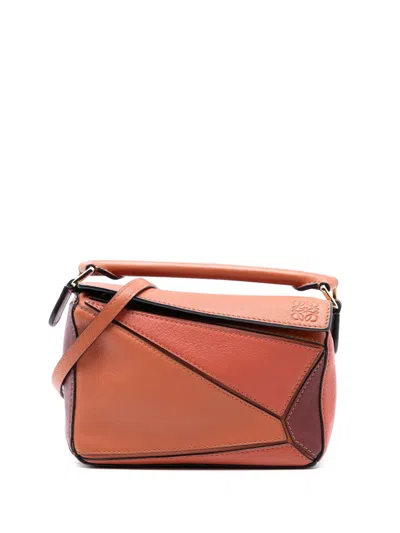 Pre-owned Loewe 2020 Mini Tricolor Calfskin Puzzle Satchel In Orange