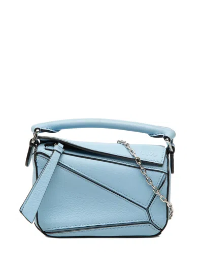 Pre-owned Loewe 2020 Nano Calfskin Puzzle Satchel In Blue