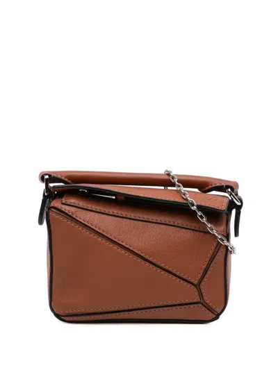 Pre-owned Loewe 2020 Nano Calfskin Puzzle Satchel In Brown
