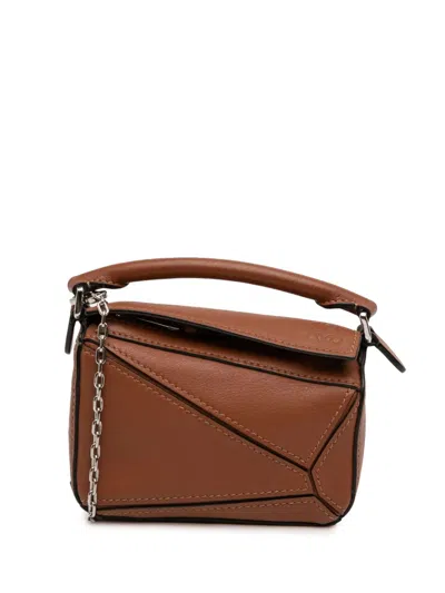 Pre-owned Loewe 2020 Nano Calfskin Puzzle Satchel In Brown