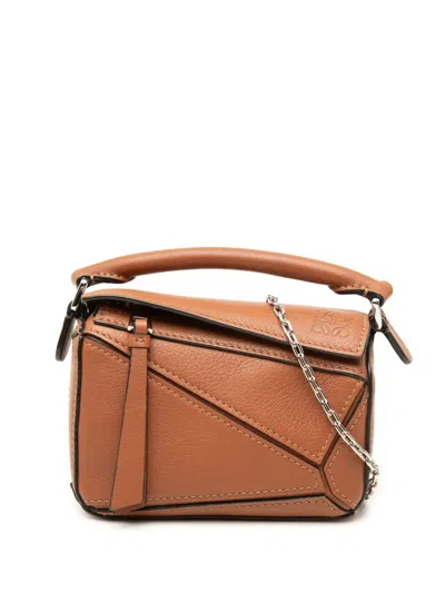 Pre-owned Loewe 2020 Nano Calfskin Puzzle Satchel In Brown