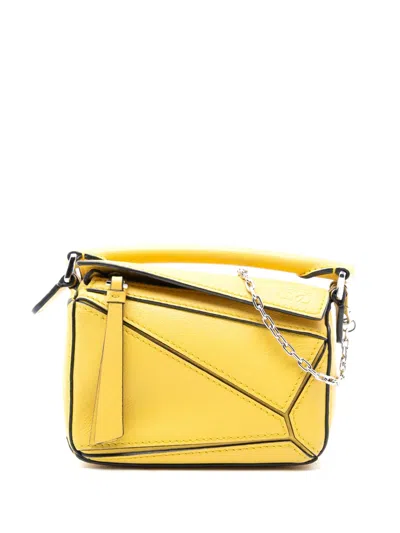 Pre-owned Loewe 2020 Nano Calfskin Puzzle Satchel In Yellow