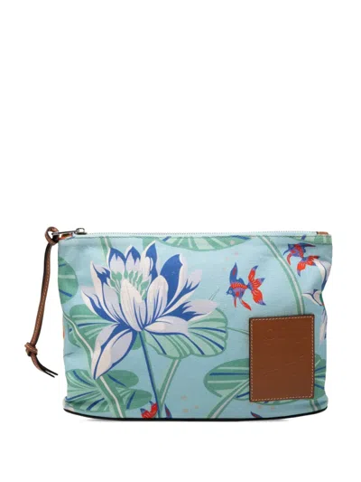 Pre-owned Loewe 2020 Paulas Ibiza Canvas Waterlily Print Pouch In Blue