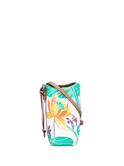 Pre-owned Loewe 2020 Paulas Ibiza Leather Waterlily Gate Pocket Crossbody Bag In White