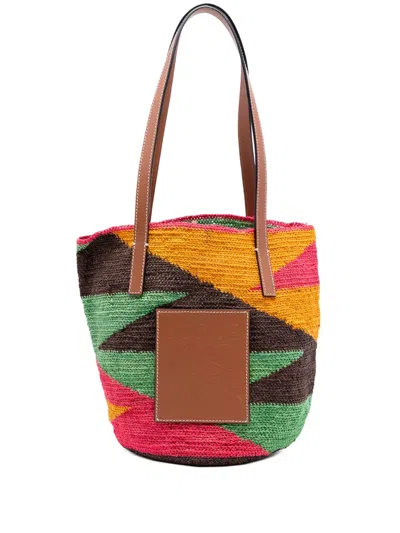 Pre-owned Loewe 2020 Paulas Ibiza Multicolor Straw Shigra Basket Tote Bag In Pink