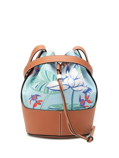 Pre-owned Loewe 2020 Paulas Ibiza Small Canvas Balloon Bucket Bag In Blue