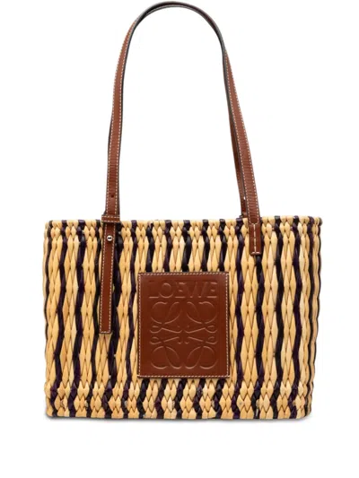 Pre-owned Loewe 2020 Paulas Ibiza Small Raffia Anagram Square Basket Tote Bag In Neutral