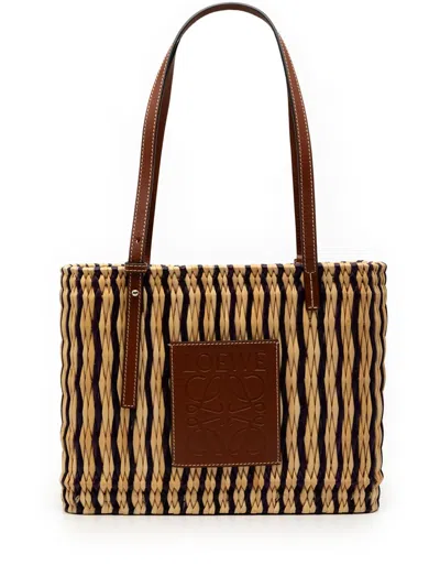 Pre-owned Loewe 2020 Raffia Square Basket Tote Bag In Brown