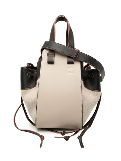 Pre-owned Loewe 2020 Small Leather And Canvas Hammock Bag Satchel In Brown
