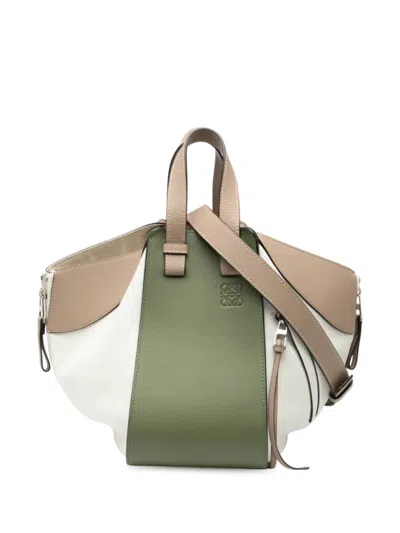 Pre-owned Loewe 2020 Small Tricolor Soft Grained Calfskin Hammock Bag Satchel In Green