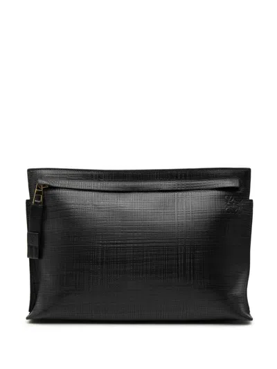 Pre-owned Loewe 2020-2025 Leather Anagram T Clutch Bag In Black
