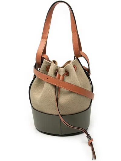 Pre-owned Loewe 2020-2026 Small Canvas And Leather Balloon Bucket Bag In Brown