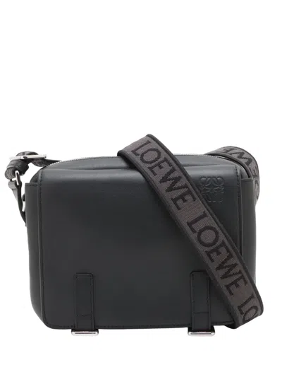 Pre-owned Loewe 2020-2026 Xs Supple Smooth Calfskin Military Messenger Bag Crossbody Bag In 黑色