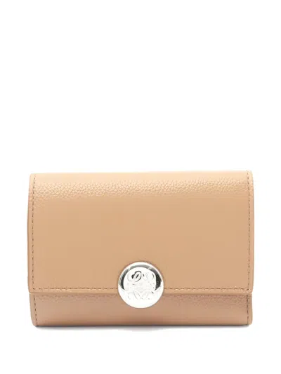 Pre-owned Loewe 2020´pebble Small Vertical Trifold Wallet In Brown