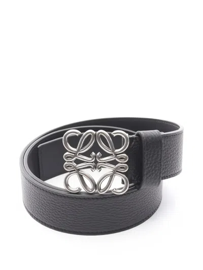Pre-owned Loewe 2020s Anagram-detail Chunky Leather Belt In Black
