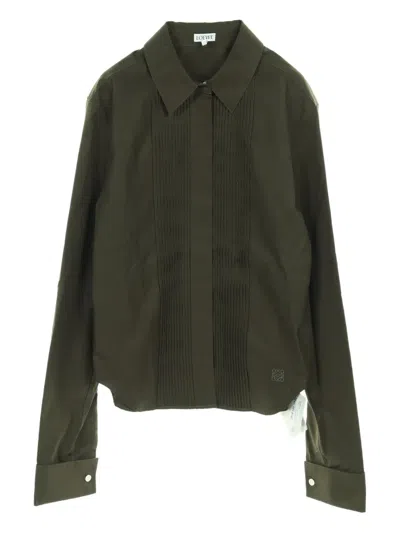 Pre-owned Loewe 2020s Anagram-embroidered Pleated Shirt In Green