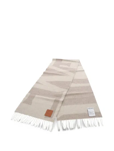 Pre-owned Loewe 2020s Anagram Fringed Scarf In Grey
