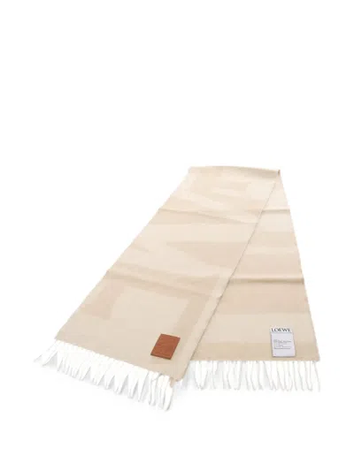Pre-owned Loewe 2020s Anagram Fringed Scarf In Neutrals