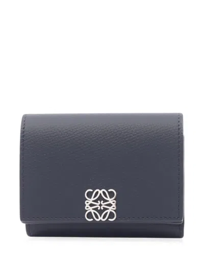 Pre-owned Loewe 2020s Anagram Trifold Wallet In Blue