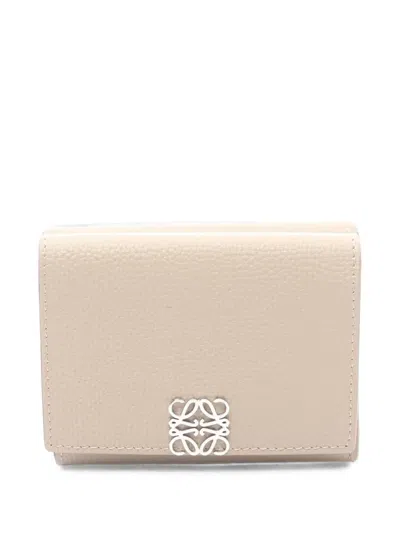 Pre-owned Loewe 2020s Anagram Trifold Wallet In Neutrals