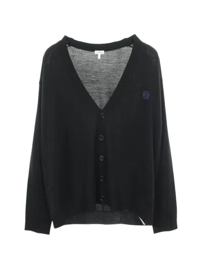 Pre-owned Loewe 2020s Anagram-embroidered Cardigan In Black