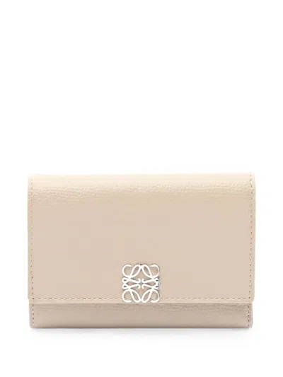 Pre-owned Loewe 2020s Anagram-plaque Wallet In Neutral