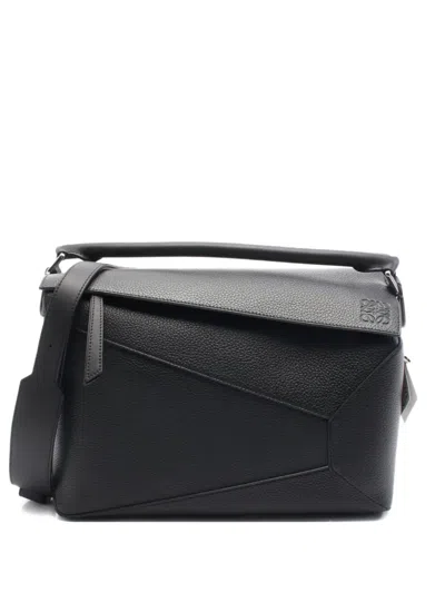 Pre-owned Loewe 2020s Large Puzzle Edge Leather Shoulder Bag In Black