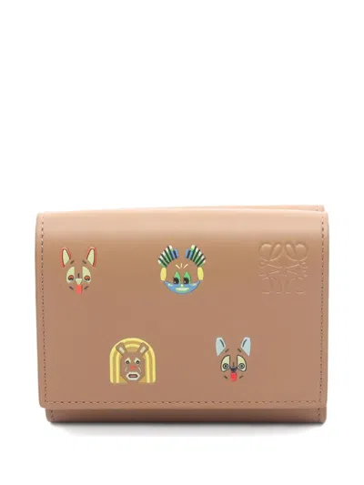 Pre-owned Loewe 2020s Cat Leather Wallet In Neutral