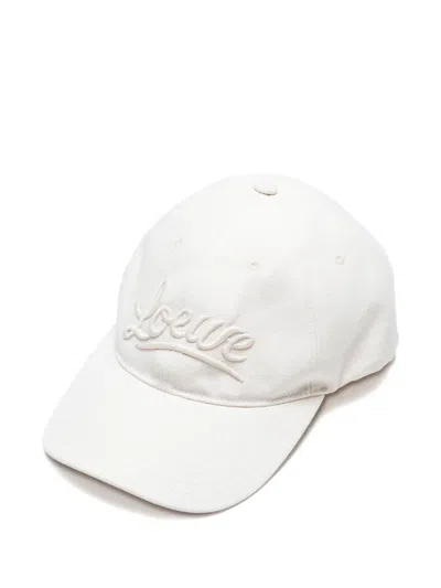 Pre-owned Loewe 2020s Logo-embroidered Hat In White