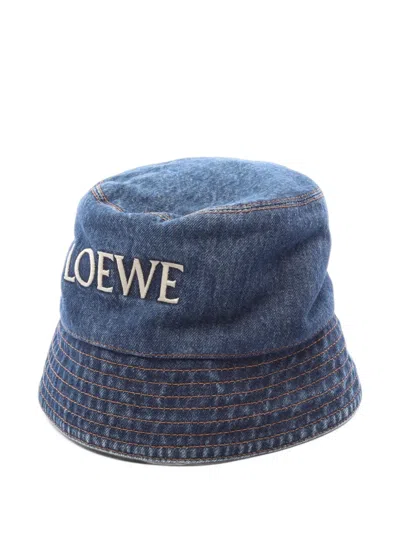 Pre-owned Loewe 2020s Logo-embroidered Bucket Hat In Blue