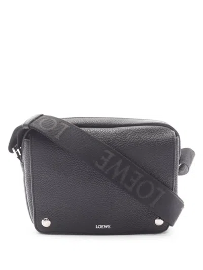 Pre-owned Loewe 2020s Medium Pebble Leather Messenger Bag In Black
