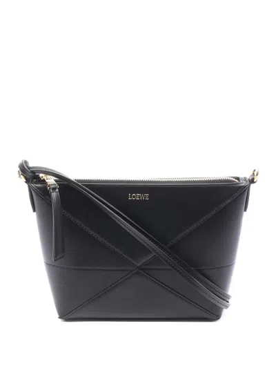 Pre-owned Loewe 2020s Puzzle Fold Leather Clutch Bag In Black