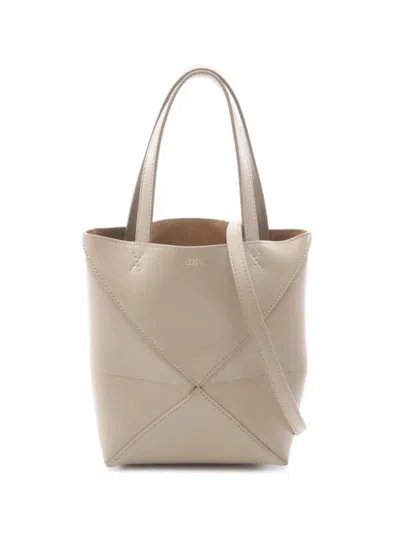 Pre-owned Loewe 2020s Puzzle Leather Tote Bag In Neutral