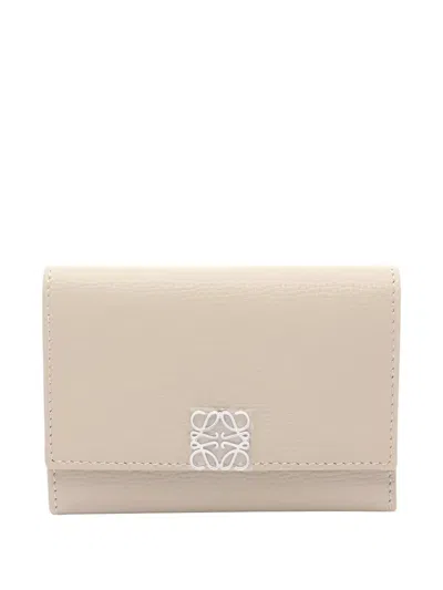 Pre-owned Loewe 2020s Small Anagram Leather Wallet In Neutral