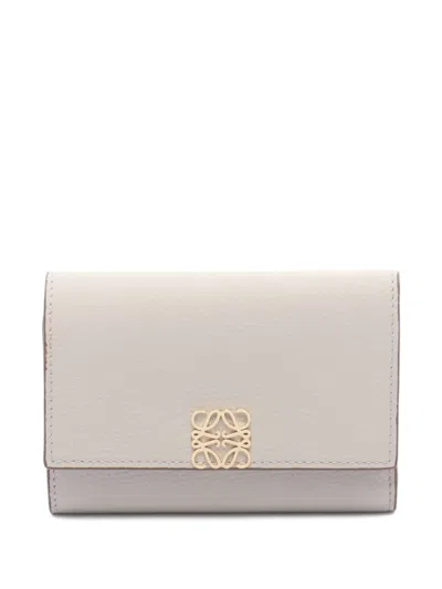 Pre-owned Loewe 2020s Small Anagram Vertical Trifold Wallet In Neutral