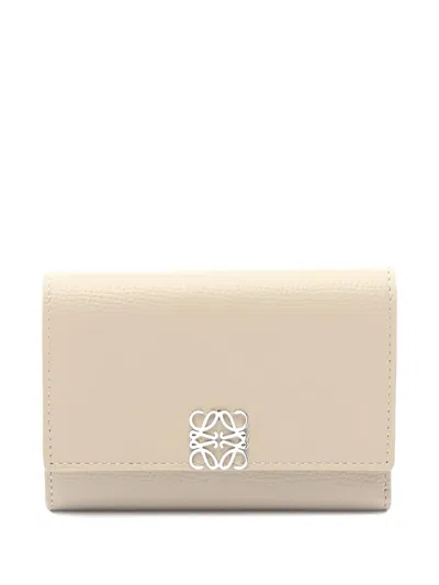 Pre-owned Loewe 2020s Small Anagram-plaque Trifold Wallet In Neutral