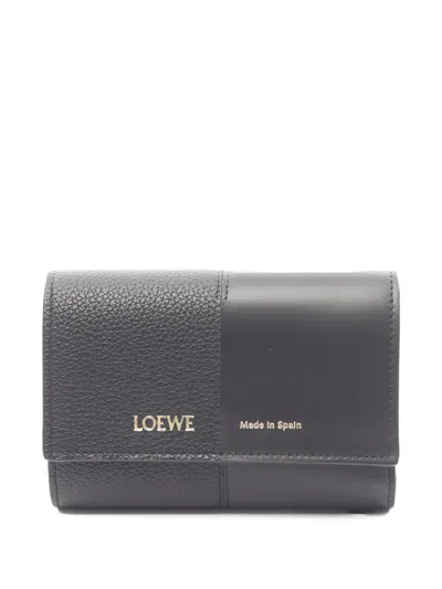 Pre-owned Loewe 2020s Small Vertical Tri-fold Leather Wallet In Black