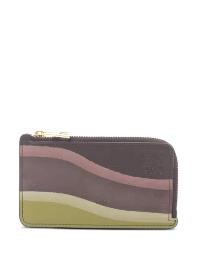 Pre-owned Loewe 2020s Wave-pattern Leather Wallet In Brown