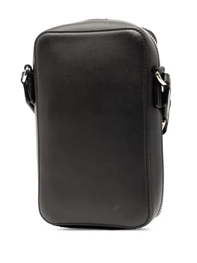 Pre-owned Loewe 2021-2025 Satin Calfskin Anagram Vertical Pocket Crossbody Bag In Black