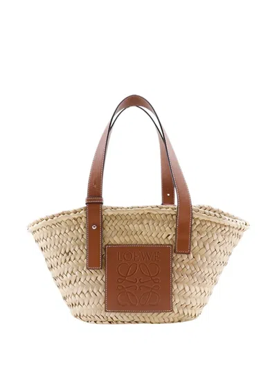 Pre-owned Loewe 2021-2026 Small Raffia Anagram Basket Tote Bag In Brown