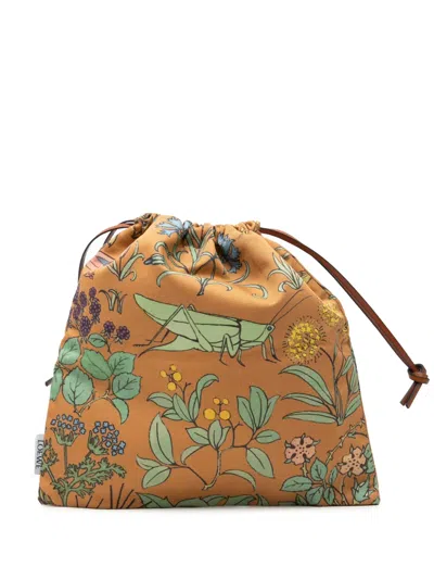 Pre-owned Loewe 2021 Canvas Floral Print Drawstring Pouch In Orange