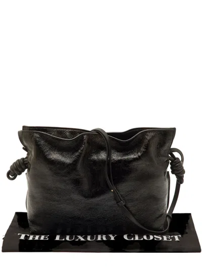 Pre-owned Loewe 2021 Flamenco Knot Leather Shoulder Bag In Black