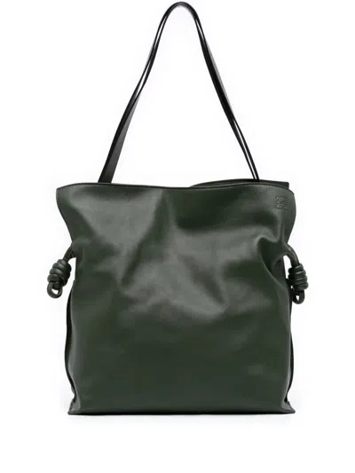 Pre-owned Loewe 2021 Large Calfskin Flamenco Knot Clutch Tote Bag In Green